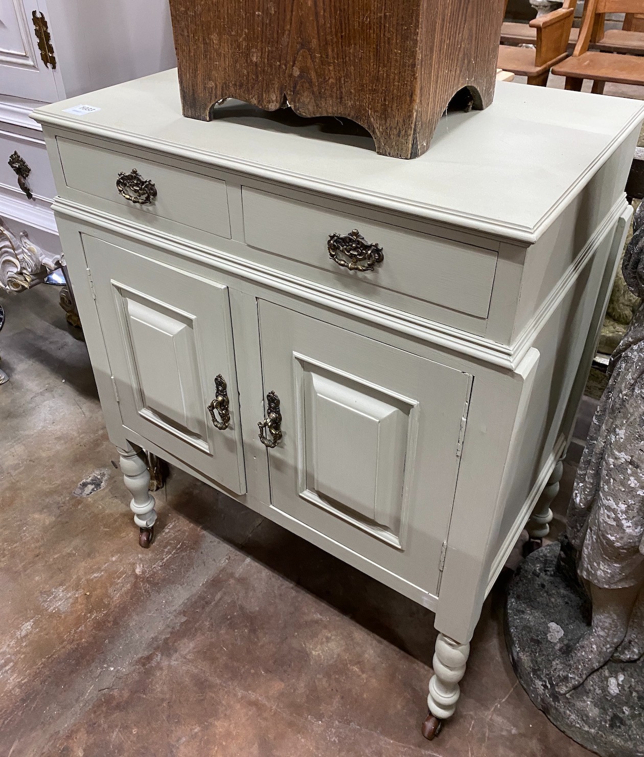 An eau de nil painted beech side cabinet, width 71cm
